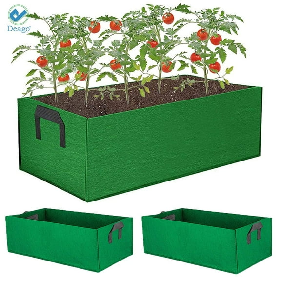 Deago 2Pcs Fabric Raised Garden Bed Reusable Square Large Grow Bag Fabric Pots Vegetable Planting Bag with Handles Planting Pots for Plants Flowers Vegetables (Green)