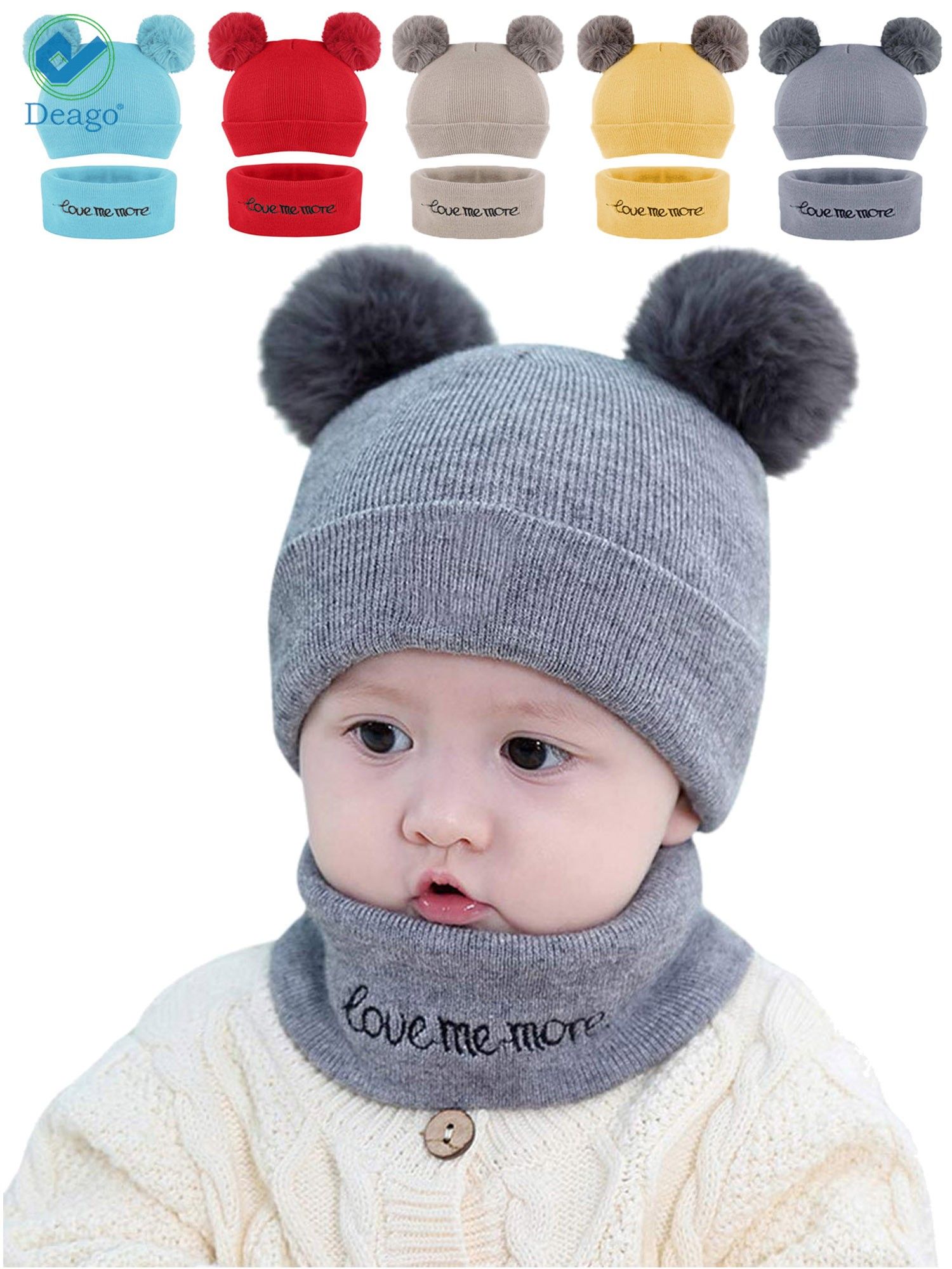 Gray Cable Knit Beanie with Pom Pom Adult & Child Winter Hat Set Cable Knit Newborn Pom Hat, Grey – SpearmintLOVE main image 2