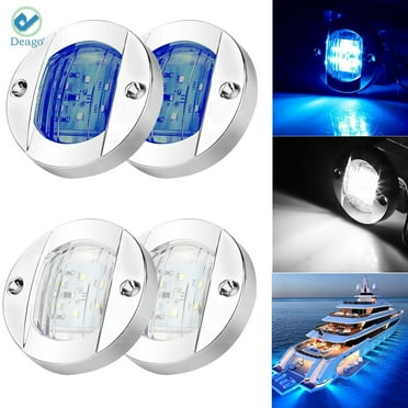 Deago 2Pcs Round Marine Boat LED Courtesy Lights Cabin Deck Stern Navigation Light (Blue)