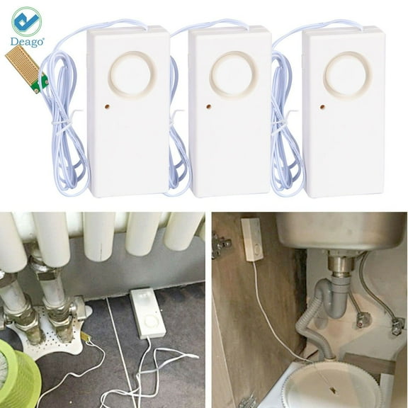 Deago 3-Pack 120dB Water Leak Leakage Detection Detector Sound Alarm Sensor for Kitchen Bathroom Basement