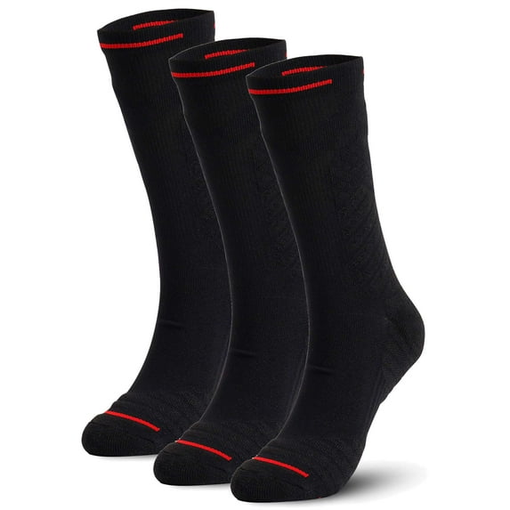 Deago 3 Pairs Athletic Crew Socks Cushioned Running Socks Anti-Blister Moisture Wicking Hiking Basketball Socks for Men (Black)