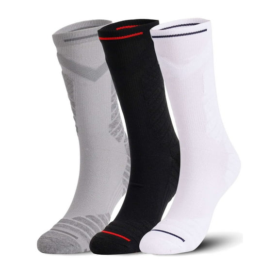 Deago 3 Pairs Athletic Crew Socks Cushioned Running Socks Anti-Blister Moisture Wicking Hiking Basketball Socks for Men (Multicolor)