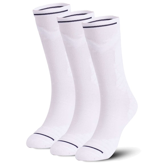 Deago 3 Pairs Athletic Crew Socks Cushioned Running Socks Anti-Blister Moisture Wicking Hiking Basketball Socks for Men (White)