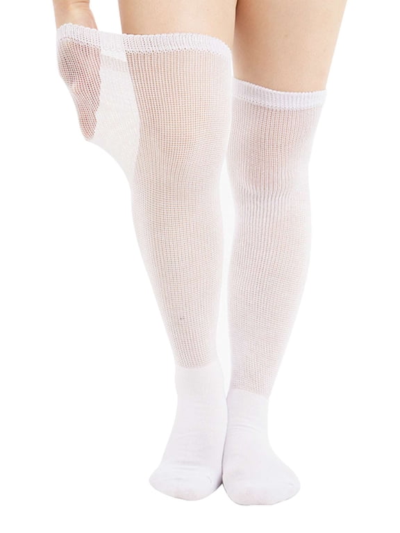 3 Pairs Extra Wide Diabetic Socks for Men Women Non-Binding Over the Calf Knee High Sock Neuropathy Hospital Swollen Socks with Cushioned Sole (White)