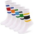 thumbnail image 1 of Deago 3 Pairs Fun Novelty Striped Retro Crew Socks for Women Men Sporty Running Calf Casual Cotton Athletic Socks (Blue Orange), 1 of 8