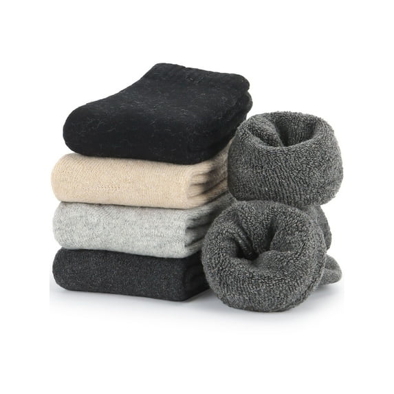 Deago 3 Pairs Mens Thick Wool Socks Thermal Hiking Warm Winter Crew Socks Soft Cozy Socks, White Gray