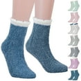 thumbnail image 1 of Deago 3 Pairs Womens Fuzzy Socks Slipper Coral Fleece Fluffy Cabin Plush Warm Winter Sleep Home Soft Cozy Socks (Blue), 1 of 9