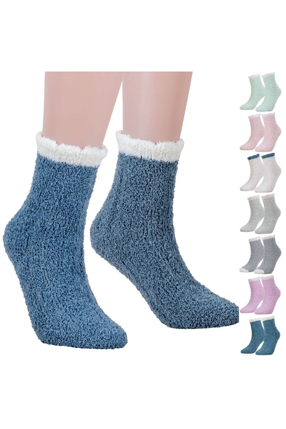 3 Pairs Womens Fuzzy Socks Slipper Coral Fleece Fluffy Cabin Plush Warm Winter Sleep Home Soft Cozy Socks (Purple)