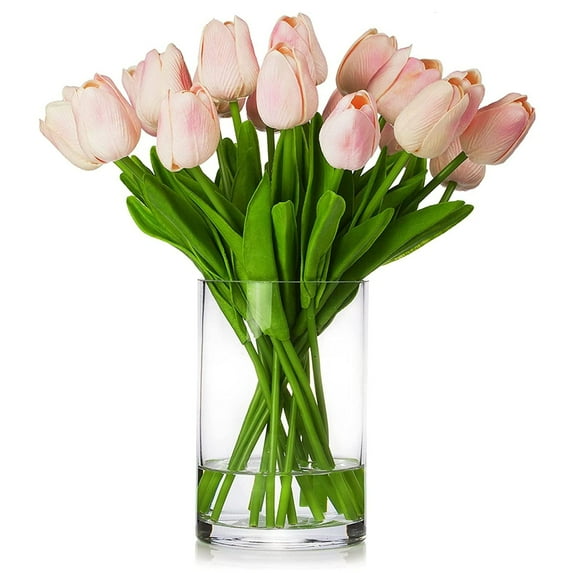 Deago 30 Pcs Artificial Tulips Flowers Real Touch PU Tulips Arrangement Bouquet for Home Room Office Party Wedding Decoration (Pink)