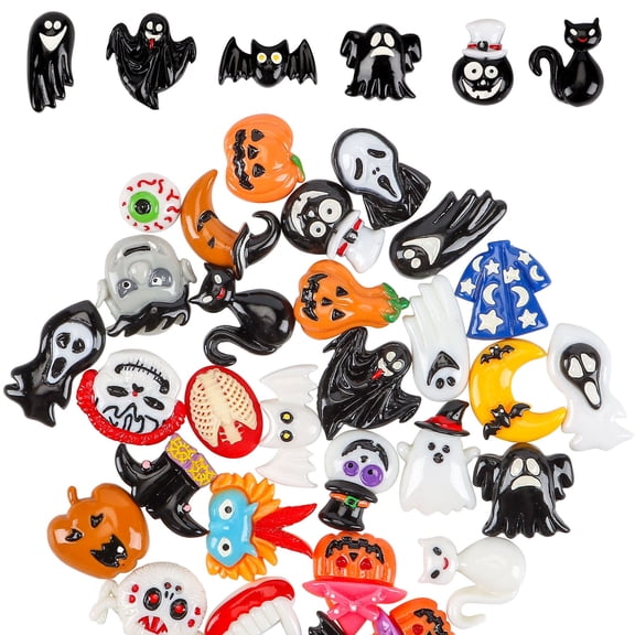 Deago 30 Pcs Resin Flatback Halloween Craft Embellishment Wizard Pumpkin Ghost Spider Skull Castle Decoration, Random