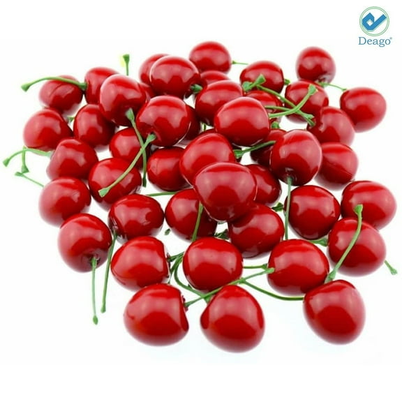 Deago 30 Pieces Artificial Cherry Fruit Lifelike Simulation Small Red Cherries Fake Fruit Model for Home House Kitchen Party Decoration Desk Ornament