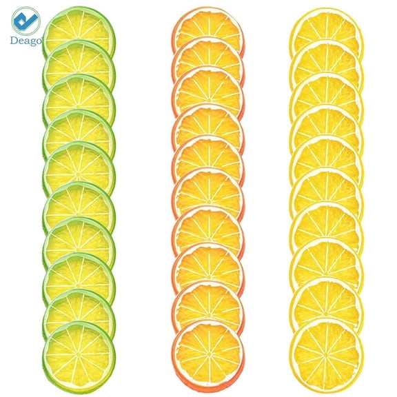 Deago 30pcs Fake Lemon Slice Plastic Artificial Fruit Highly Simulation Lifelike Model for Home Kitchen Party Wedding Decoration Kids Cognitive Toys