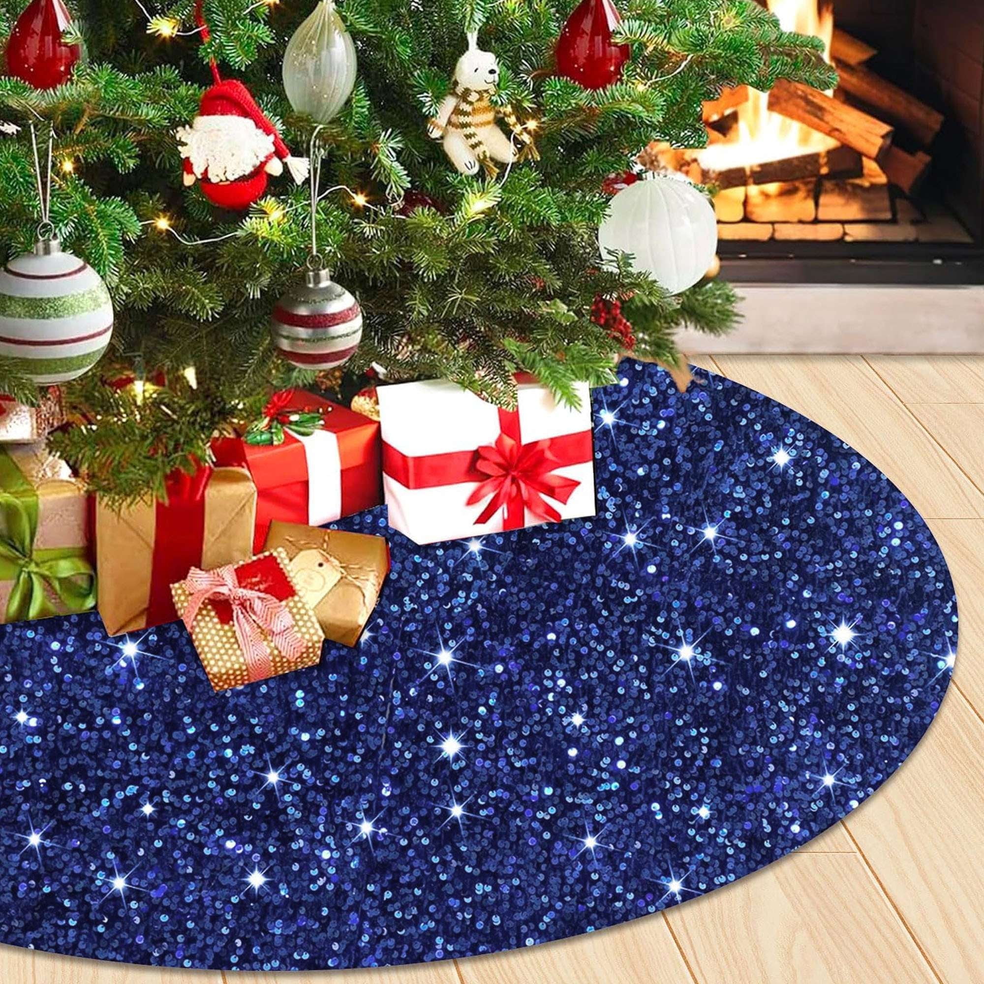 Royal Blue Sequin Velvet Christmas Tree Skirt, 36 Inch