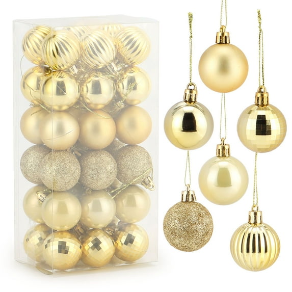 Deago 36Pcs Christmas Ball Ornaments Shatterproof Christmas Tree Balls Decorations Small 1.57" for Tree Holiday Wedding Party Decorations (Gold)