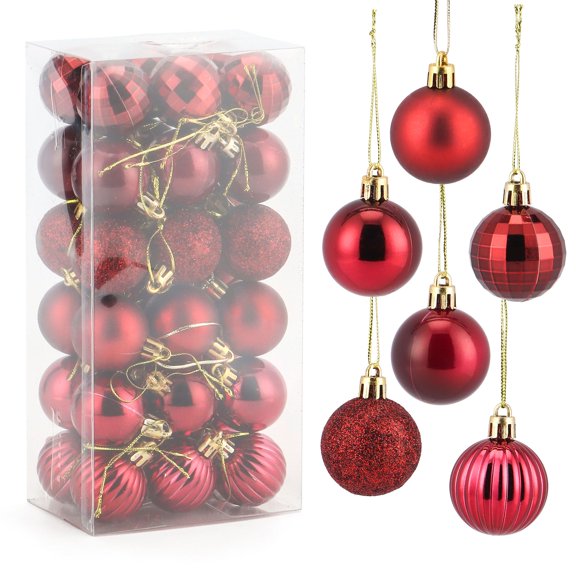 Deago 36Pcs Christmas Ball Ornaments Shatterproof Christmas Tree Balls Decorations Small 1.57" for Tree Holiday Wedding Party Decorations (Wine Red)