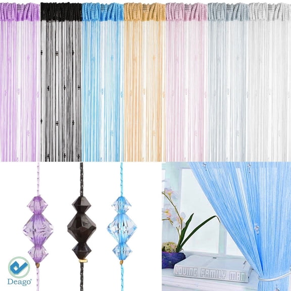Deago 39x78 Inch Crystal Beaded Tassel Curtain Partition Door String Curtain Screen Window Panel Room Divider Home Decor (Black)
