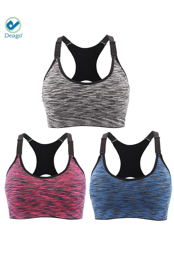 3Pack Women's Sports Bra Seamless Stretchy Removable Pads Tank Top Racerback For Yoga Running Fitness Workout