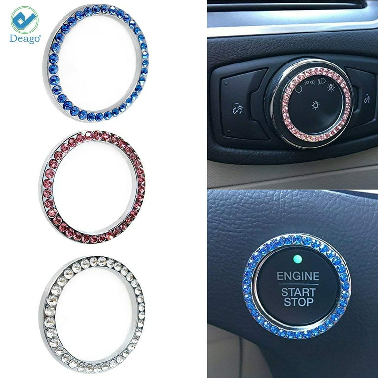 Deago 3Pcs Bling Car Crystal Rhinestone Ring Emblem Sticker, Car Interior  Decoration, Bling Car Accessories for Women, Push to Start Button, Key