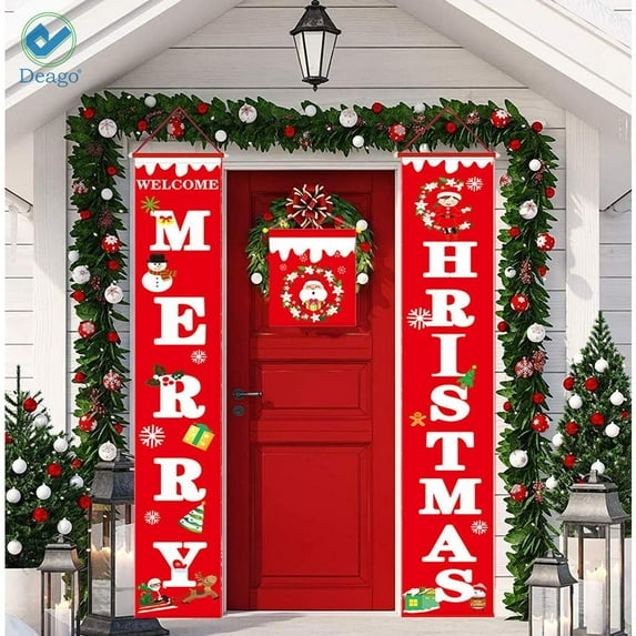 Deago 3Pcs Merry Christmas Decoration Banners Xmas Porch Sign Festival Ornaments For Front Door Home Wall Window Party Decorative