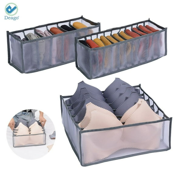 Deago 3Pcs/Set Thicker Underwear Drawer Organizers Divider, Home Foldable Bra Sock Underwear Organizer Storage Box (White)