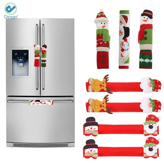 Deago 3pcs Christmas Refrigerator Door Handle Covers, Santa Snowman Kitchen Appliance Handle Covers Fridge Microwave Oven Dishwasher Door Handle Protector Holiday Decorations
