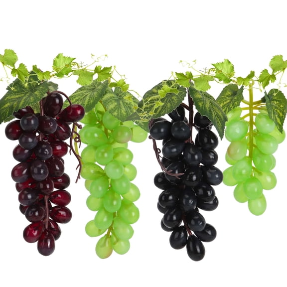 Deago 4 Bunches Artificial Grapes, Simulation Decorative Lifelike Rubber Fake Plastic Grapes Clusters for Wedding Fruit Wine Kitchen Centerpiece Decor (3 Colors,2 Size)