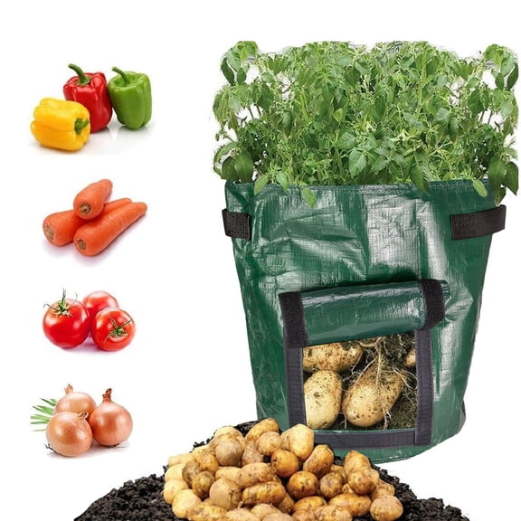 Deago 4 Pack 10 Gallon Garden Potato Grow Bags DIY Planter Bags PE Cloth Planting Container Bag with Handles Access Flap for Carrot Onion Vegetables