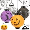 thumbnail image 1 of Deago 4 Pack Halloween LED Paper Lantern Jack O Lantern Pumpkin Spider Bat Skeleton Hanging Lanterns for Halloween Indoor Outdoor Party Decoration Supplies, 8 Inches, 1 of 9