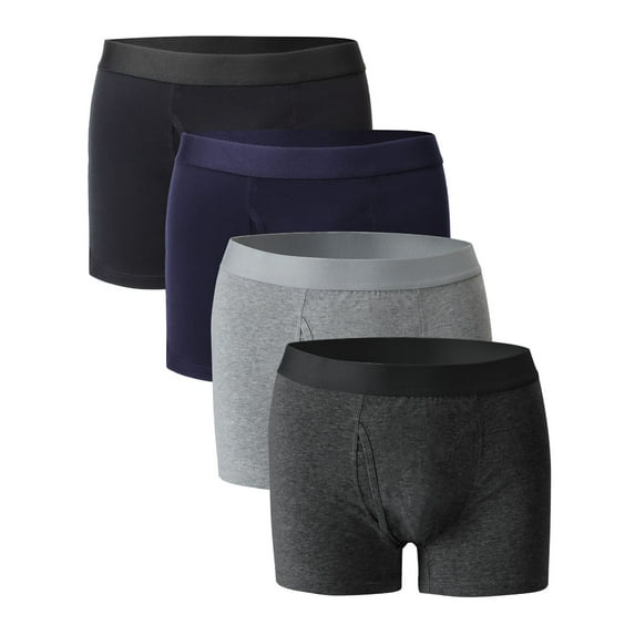Deago 4 Pack Men's Stretch Boxer Briefs Soft Cotton Open Fly Underwear Tagless Regular Leg (Multi-color, M)