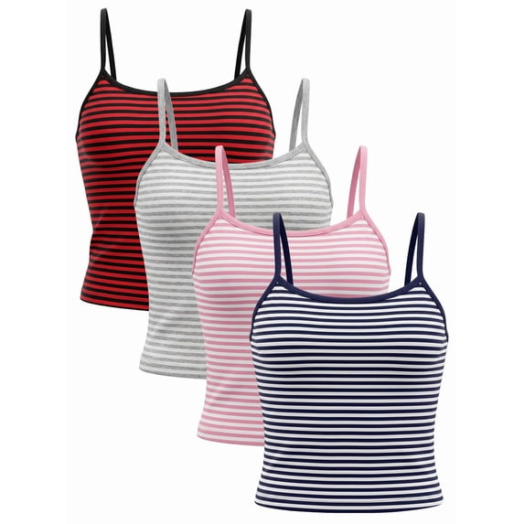 Deago 4 Pack Women Summer Y2K Sleeveless Striped Spaghetti Strap Crop Cami Tank Top Backless Casual Slim Fit Aesthetic Going Out Tops Shirts (Multicolor, S)