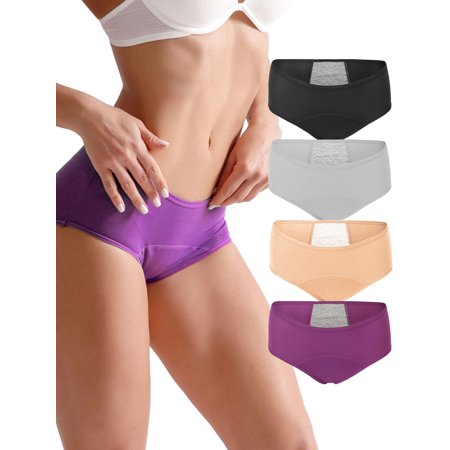 Deago 4 Pack Women's Menstrual Period Panties Underwear Leak Proof Mid Waist Postpartum Protective Briefs (Apricot, L)