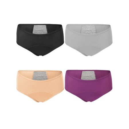 Deago 4 Pack Women's Menstrual Period Panties Underwear Leak Proof Mid Waist Postpartum Protective Briefs (Multi-color, XL)
