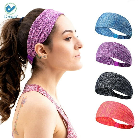 Deago 4 Pack Workout Headbands For Women Non Silp Sweat Bands Moisture Wicking & Quick Dry (Multi-color)