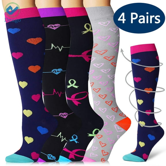 Deago 4 Pairs Compression Socks Leg Warmers for Women & Men - Best for Running Athletic Sports Crossfit Flight Travel Shin Splints - Below Knee High