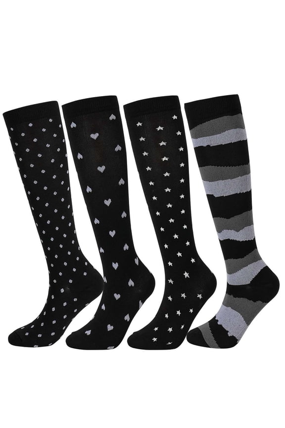 4 Pairs Compression Socks for Women and Men Circulation 15-20 mmHg, Best Support for Medical, Running, Nursing, Athletic