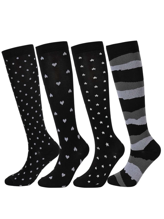 4 Pairs Compression Socks for Women and Men Circulation 15-20 mmHg, Best Support for Medical, Running, Nursing, Athletic