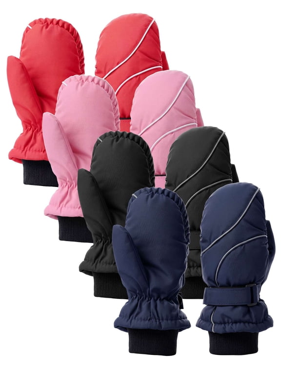 4 Pairs Kids Winter Gloves - Snow & Ski Waterproof Thermal Insulated Gloves for Boys Girls Toddler Children for Cold Weather (4 Color)