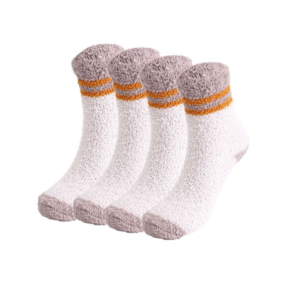 Deago 4 Pairs Mens Fuzzy Fluffy Slipper Socks, Winter Warm Thick Soft Cozy Cabin Stocking Sleep Plush Fleece House Socks (Camel)