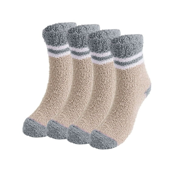Deago 4 Pairs Mens Fuzzy Fluffy Slipper Socks, Winter Warm Thick Soft Cozy Cabin Stocking Sleep Plush Fleece House Socks (Coffee)