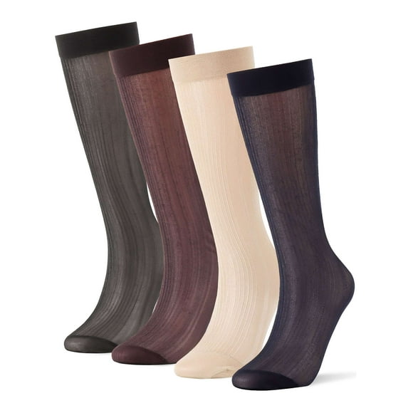 Deago 4 Pairs Mens Ultra Thin Dress Socks Silk Sheer Business Socks Summer Work Trouser Sox Mid Calf (Multicolor)