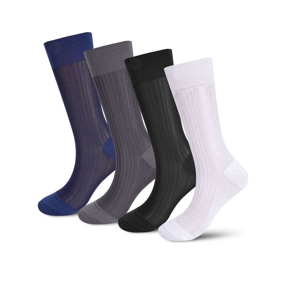 Deago 4 Pairs Mens Ultra Thin Sheer Dress Socks Soft Nylon Mid Calf Silky Transparent Summer Cool Business Socks Work Trouser Sox