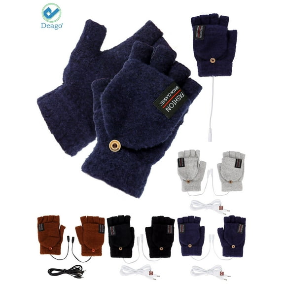 Deago 4 Pairs USB Heated Gloves for Women & Men, Mitten Winter Warm Laptop Gloves, Full & Half Hands Heated Fingerless Knitting Hands Warmer Washable Design (4 Color)