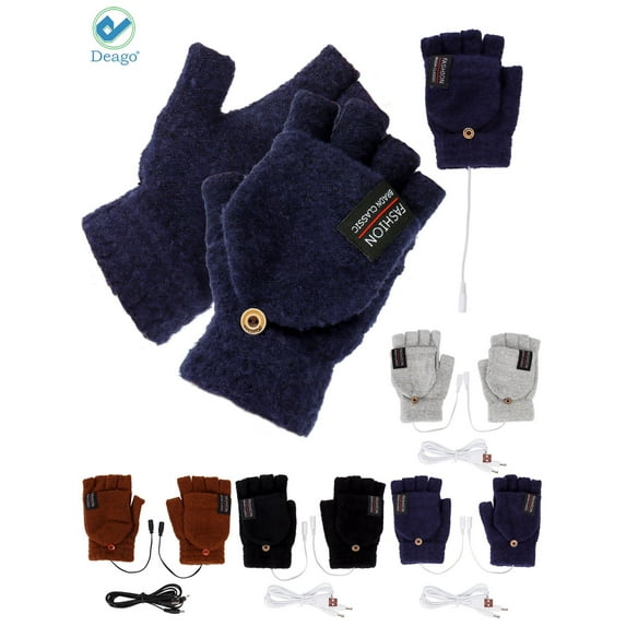 Deago 4 Pairs USB Heated Gloves for Women & Men, Mitten Winter Warm Laptop Gloves, Full & Half Hands Heated Fingerless Knitting Hands Warmer Washable Design (4 Color)