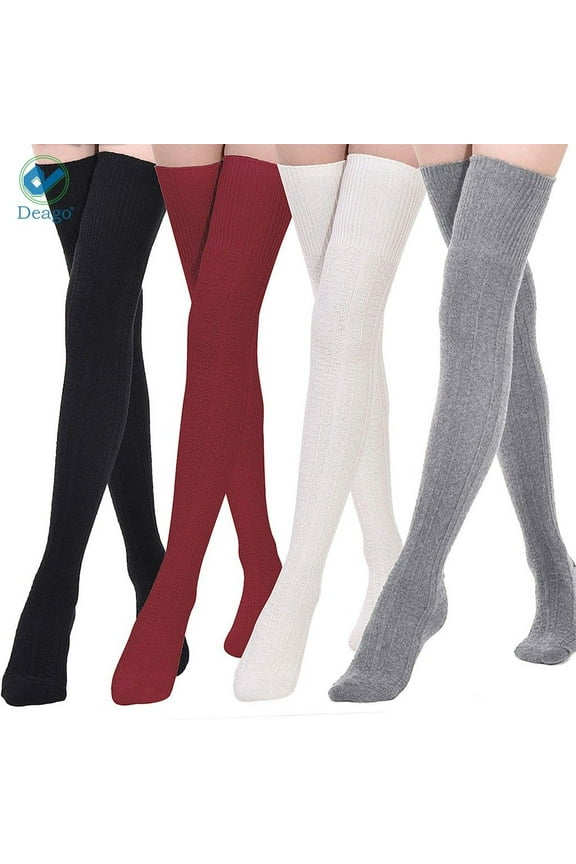 4 Pairs Women Cotton Over the Knee High Socks Striped Boot Stockings Leg Warmer