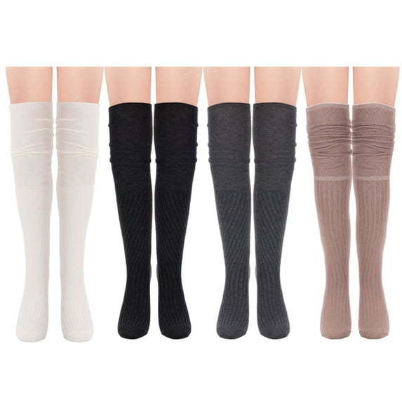Deago 4 Pairs Women Thigh High Socks Extra Long Knit Winter Warm Thick Tall Long Boot Stockings Leg Warmers (Multicolor)