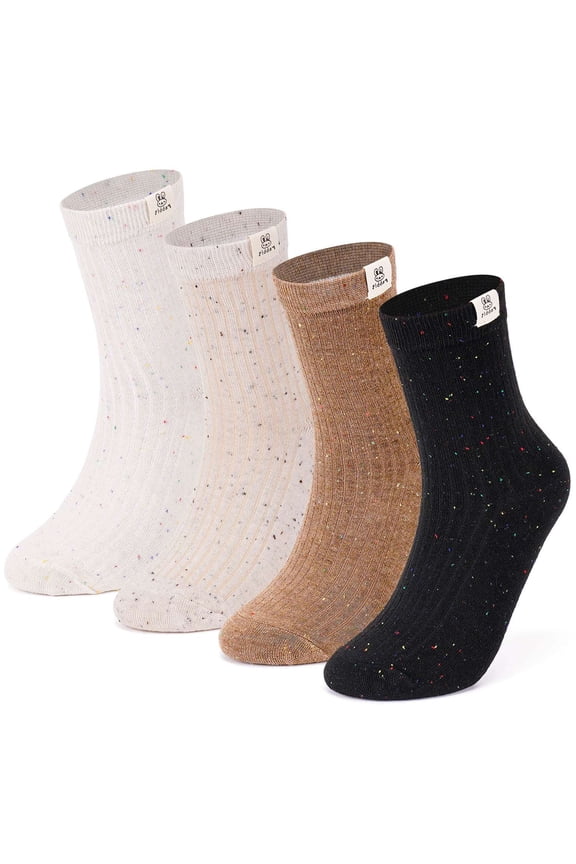4 Pairs Women Thin Casual Cotton Socks Breathable Rib Knit Soft Cozy Cute Ankle Crew Socks (Multicolor)
