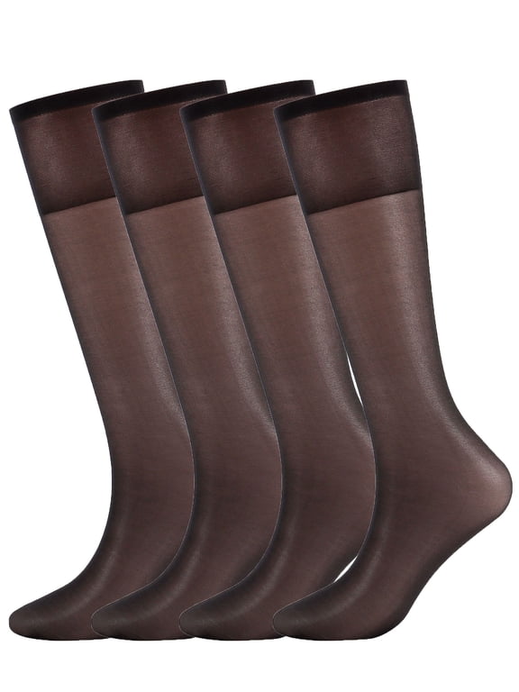 4 Pairs Women's Sheer Knee Highs Pantyhose with Reinforced Toe - 20D Nylon Stockings for Women (Black)