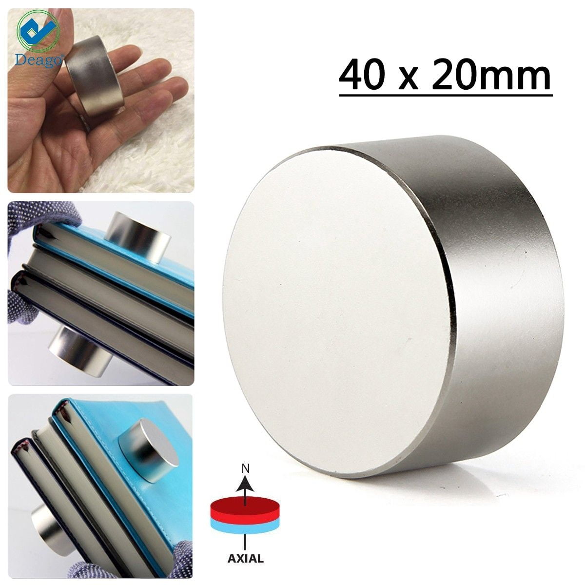 Deago 40x20mm Super Strong Neodymium Rare Earth Disc Magnet, Permanent  Magnet Disc, N52 Most Powerful Round Magnets - One Piece