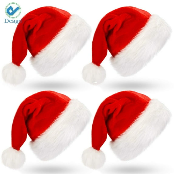 Deago 4PCS Christmas Hats Holiday Santa Hat Comfort Red Velvet Hats Ornaments for Xmas New Year Festival Holiday Party Supplies (Children)