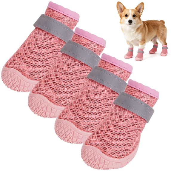 Deago 4PCS Dog Shoes for Small Dogs, Hot Pavement Summer Puppy Dog Boots & Paw Protectors with Soft Anti-Slip Rubber Sole, Mesh Breathable Dog Booties for Hardfloors, Walking Running